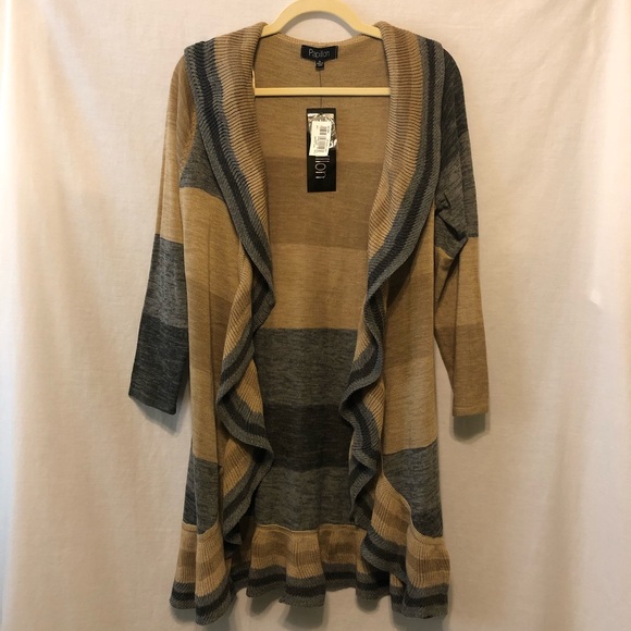 NWT Papillon Striped Ruffle Shawl Collar Cardigan - Picture 3 of 8